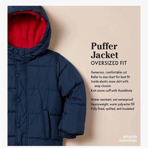 ** Amazon essentials ** heavy winter jacket snow Puffer Jacket Hood xxl 14-16 - Picture 2 of 9